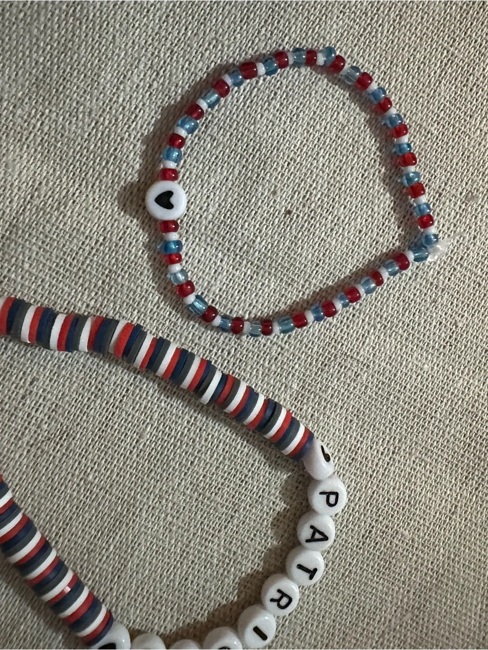 Patriots women’s Beaded Name Necklace & Bracelet Set - Red, Blue, White